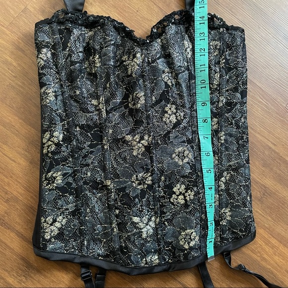 Fredricks Hollywood corset black lace sequins gold sexy Small bustier lingerie - Picture 9 of 11